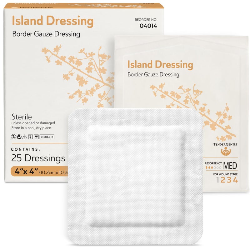 Bordered Gauze Island Dressing 4x4-25 Wound Bandages for Wound Protection - Good for Hospitals, Medical Facilities, First Aid Kits, and More